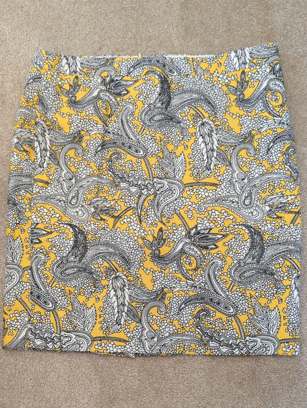 J. Crew Yellow, Black, & White Paisley Mini Skirt, Women's 16